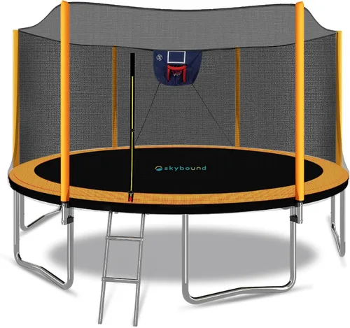 SkyBound Trampoline with Safety Padded Poles - 10ft 12ft 14ft 15ft 16ft Large Outdoor Backyard ASTM Approved Trampolines for Kids & Adults - Heavy