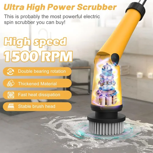 Miniatura 2 de Qimedo Limpiador eléctrico giratorio con dos baterías Q2 Pro, limpiador eléctrico de alta potencia de 1500 RPM para limpieza, cepillo de limpieza