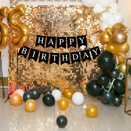 Miniatura 8 de Cartel negro de feliz cumpleaños, decoración de fiesta de cumpleaños negro para hombres y mujeres, suministros de fiesta de baby shower, bandera