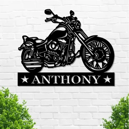 Miniatura 25 de Letrero de metal personalizado para motocicleta, arte de pared de metal con bandera de EE. UU., arte de pared de metal para motocicleta, letrero