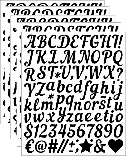 Miniatura 9 de 8 hojas de calcomanías de letras, 1008 calcomanías del alfabeto, letras autoadhesivas de vinilo de 1 pulgada, calcomanías de alfabetos negros ABC