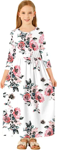 Miniatura 2 de 21KIDS Vestido largo floral de manga larga 3/4 con bolsillos para niñas de 6 a 12 años