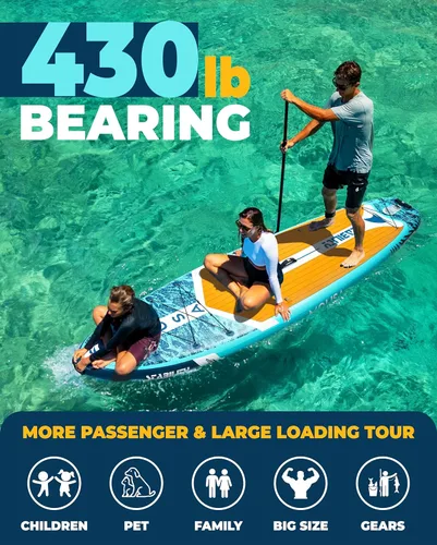 Miniatura 4 de MOUSA 10‘8/11'×35" Extra Wide Inflatable Stand Up Paddle Board, Stable Paddleboard SUP for 2 People/Family, Anti-Slip Full EVA Deck, 3 Handles, 100L