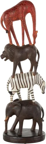 Deco 79 Polystone - Escultura decorativa de animales de safari apilada, estatua de decoración del hogar con base redonda, figura decorativa de 6 x 4