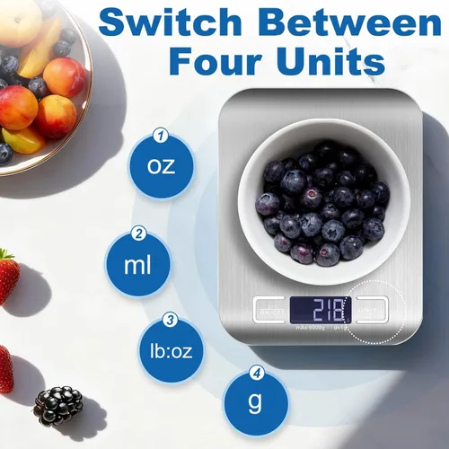 Miniatura 3 de Báscula digital de cocina con precisión de 0.04 oz, capacidad de 11 lb/22 libras y LCD retroiluminado, escala de tara de acero inoxidable