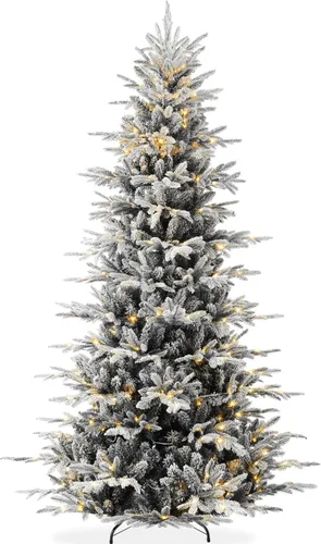 Miniatura 10 de Best Choice Products Árbol de Navidad de Aspen iluminado, abeto noble artificial flocado de 7.5 pies, luces LED blancas y multicolores Verde flocado