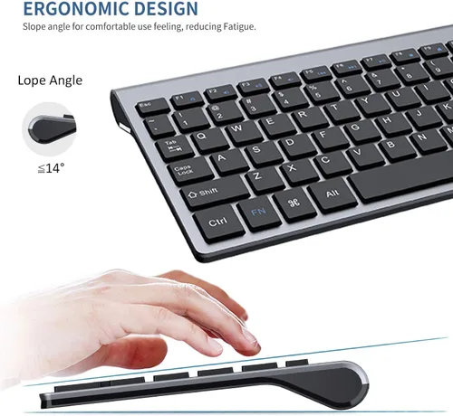 Miniatura 3 de FENIFOX Teclado y mouse inalámbricos, USB 2.4 GHz, silencioso, silencioso, perfil bajo, compacto, tamaño completo, plano, delgado, portátil