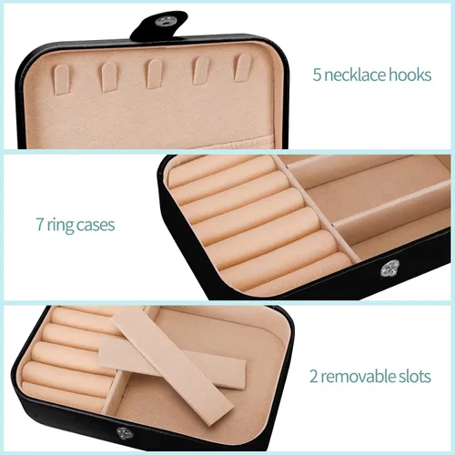 Miniatura 4 de Joyero organizador, 2 capas de poliuretano organizador de joyas de viaje, caja de joyería portátil para niñas y mujeres, caja de almacenamiento