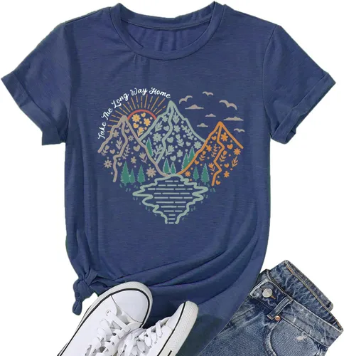 Happy Camp - Camiseta para mujer, senderismo, aventura de montaña, novedad, entrenamiento, divertido, lindo gráfico atlético