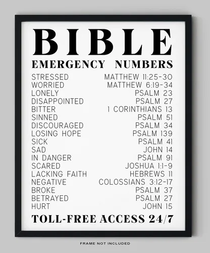 Miniatura 2 de Divertido arte de pared con versículo bíblico, impresión sin marco de 8 x 10 pulgadas, números de emergencia con versículos de la Biblia, impresión