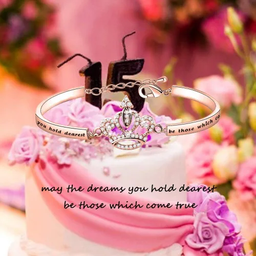 Miniatura 6 de LQRI Regalo de quinceañera Sweet 15 Gift Princess Crown Bracelet May the Dreams You Hold Dearest Be Those 15th Birthday Gift