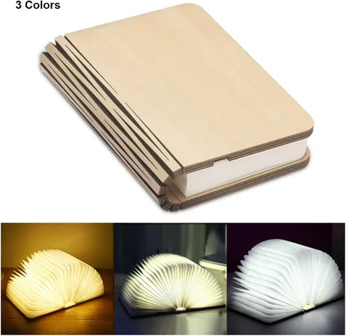 Miniatura 3 de tooloflife Lámpara de libro plegable novedad lámpara de mesa de madera portátil luz de escritorio LED linterna de papel con USB recargable