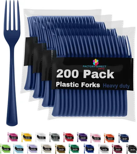 Miniatura 19 de Party Solids Tenedores de plástico rosa, 200 piezas, tenedores rosa, utensilios desechables, juego de cubiertos de plástico resistente
