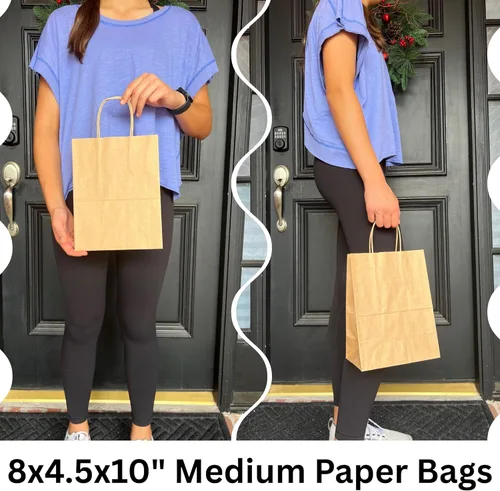 Miniatura 2 de Qutuus Bolsas de regalo de papel kraft con asas de 8 x 4.5 x 10 pulgadas, 25 bolsas de regalo marrones, bolsas de regalo a granel de tamaño mediano