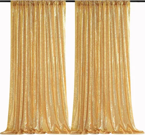 Miniatura 46 de Cortinas con lentejuelas doradas, 2 unidades de 2 x 8 pies, con brillantina, telón de fondo para bodas Rojo