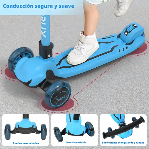 Miniatura 3 de TONBUX - Patinete para niños, patinete de 3 ruedas con luces LED para niños de 3 a 12 años, patinetes plegables con altura ajustable - Patinete
