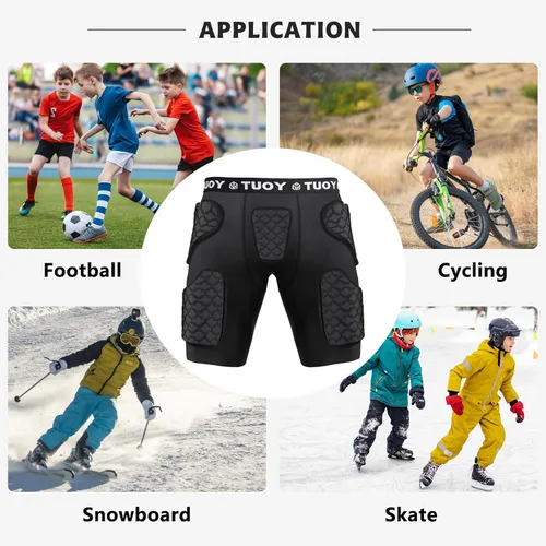 Miniatura 5 de Faja de fútbol juvenil acolchada de compresión corta con almohadillas, pantalones protectores de cadera para niños, para snowboard, béisbol Negro