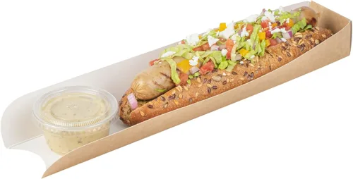 Bio Tek - Bandeja rectangular de papel kraft para perros calientes o sándwiches – 11 3/4" x 2" x 1 1/4" – caja de 200 unidades