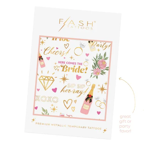 Miniatura 3 de Flash Tattoos Chic BOUGIE BACHELORETTE tatuajes temporales 2 mini hojas con más de 60 tatuajes metálicos surtidos Despedida de soltera Regalo