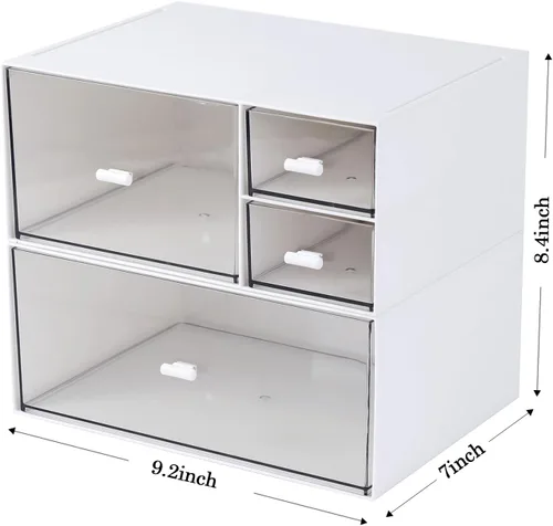 Miniatura 3 de MILULUGO Organizador de escritorio con 4 cajones, organizador de maquillaje, caja de almacenamiento de escritorio, caja de almacenamiento
