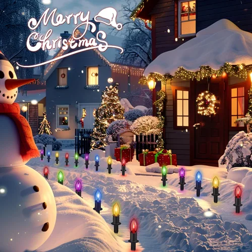 Miniatura 9 de C9 Luces de camino de Navidad para exteriores, 24.2 pies, 20 luces LED con estacas, luces de camino de Navidad impermeables conectables para patio