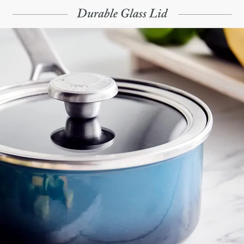 Miniatura 6 de Merten & Storck Utensilios de cocina esmaltados con núcleo de acero hecho a mano europea, olla de 1.4 cuartos de galón con tapa, inducción, sin PFAS