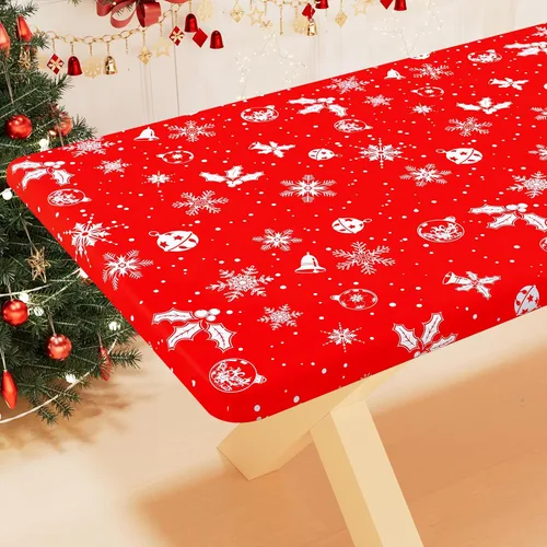 Miniatura 30 de Smiry Mantel cuadrado para mesa de pícnic, impermeable, elástico, ajustable, para campamento, protector de vinilo con parte trasera de franela Beige
