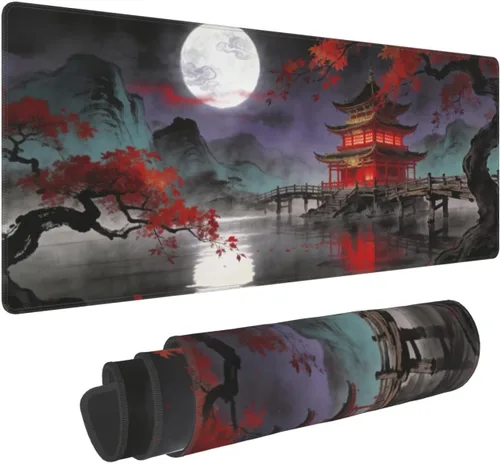 Miniatura 9 de Alfombrilla de mouse para juegos de acuarela japonesa negra y blanca con flor de cerezo de 35.4 x 15.7 pulgadas, XXL extendida, alfombrilla de mouse