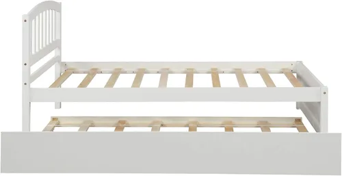 Miniatura 5 de P PURLOVE Cama de plataforma de madera maciza tamaño individual con marco de cama nido de madera con cabecero para niños, adolescentes Blanco