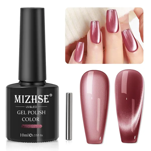 Miniatura 16 de MIZHSE Esmalte de uñas de gel de ojo de gato: Esmalte de gel magnético marrón con barra magnética, efecto mágico de color otoñal, esmalte de uñas