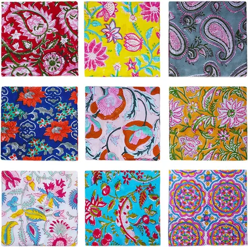 Miniatura 8 de DIYANAIMPEX 10 Servilletas de Tela de Algodón con Estampado en Bloque a Mano Hechas a Mano Tamaño 16x16 Pulgadas Estampadas Decoración del Hogar