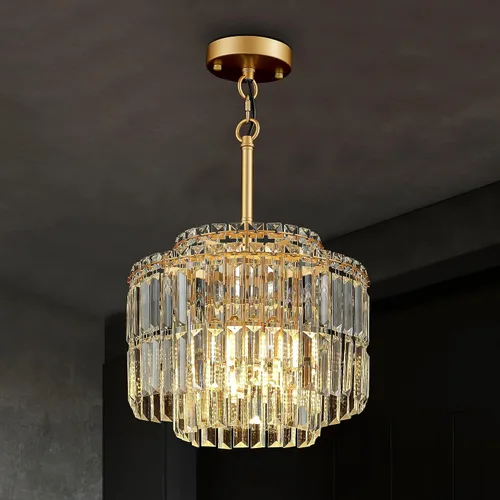 Miniatura 9 de Moderna lámpara de techo de cristal semiempotrada negra de 12" para comedor, candelabro pequeño de lujo glamoroso de 2 luces para dormitorio
