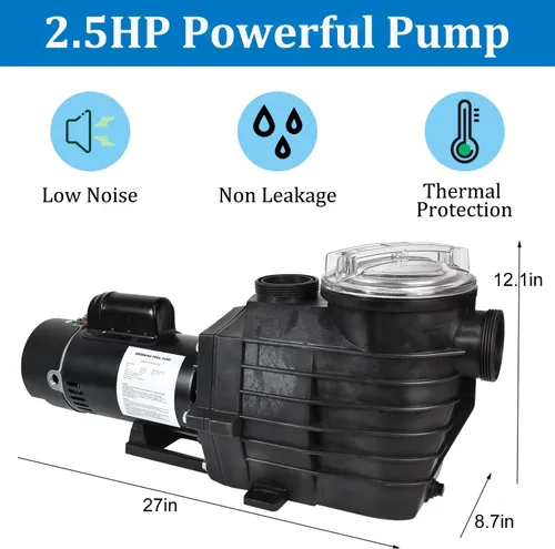 Miniatura 3 de Bomba de piscina enterrada de 2.5 HP, bomba de piscina con cable duro de doble voltaje de 115-230 V, alta velocidad de flujo de 9000 GPH, potente
