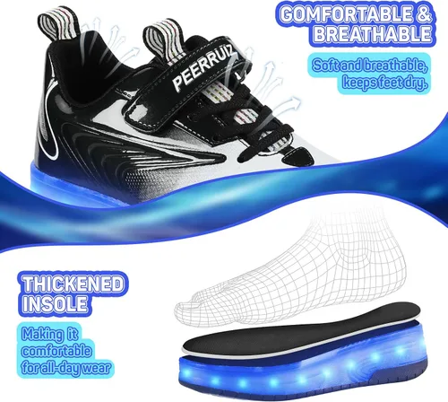 Miniatura 7 de Zapatos para niños con ruedas - 4 en 1 Zapatos con ruedas iluminados con luces LED recargables por USB para regalos de Navidad y escuela