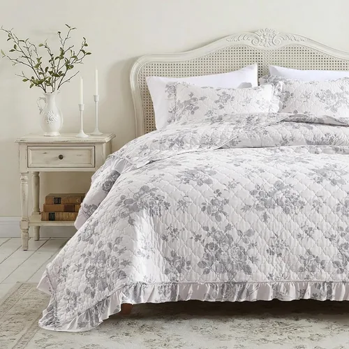Miniatura 12 de HORIMOTE HOME Edredón beige con volantes, tamaño individual, microfibra lavada a la piedra, ligera, arrugada, rústica, desgastada, elegante, 2