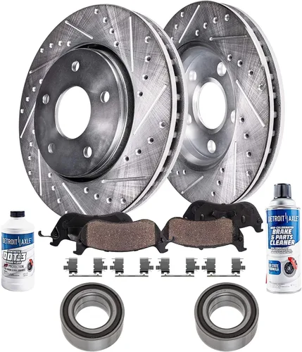 Miniatura 91 de Detroit Axle - Rotores de freno para Ford 2013-2019 Explorer Taurus Flex Lincoln MKT MKS, rotores de freno de disco ranurados perforados de repuesto