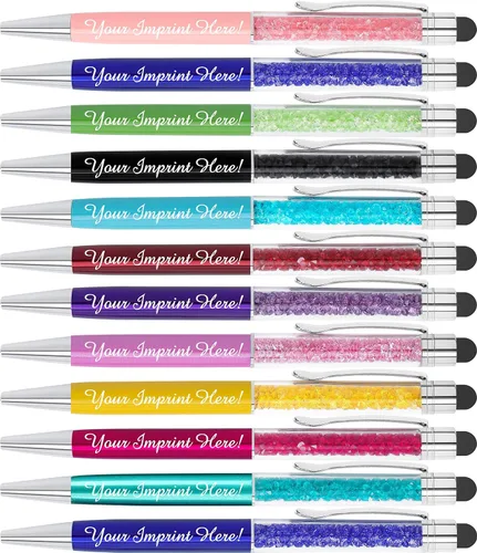 ExpressDesigns™ - Bolígrafos de cristal personalizados con lápiz capacitivo - Pluma de gemas de metal - Bolígrafos con nombre impresos metálicos