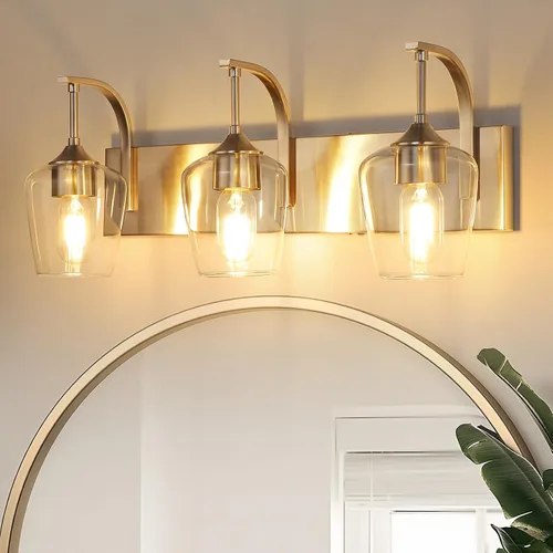 Miniatura 9 de foucasal Accesorios de Luz de Baño de Níquel Cepillado Luz de Tocador de Baño con Pantalla de Vidrio Transparente, 2 Luces Modernas de Pared