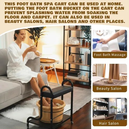 Miniatura 6 de Geelin Carrito de pedicura, carrito de baño de pies, carrito portátil para descanso, masaje y pedicura, taburete con cojín, suministros de spa