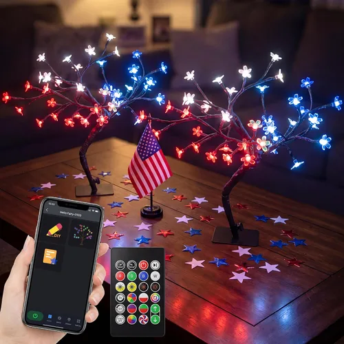 Miniatura 9 de Lámpara LED inteligente RGB con diseño de árbol de cerezo, bonsái iluminado por USB de 16 pulgadas para escritorio, temporizador de sincronización