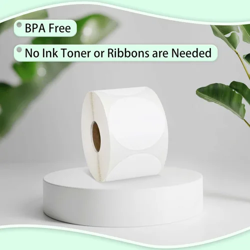 Miniatura 3 de ESSENTIAL - Etiquetas adhesivas redondas de 2" para códigos de barras térmicas directas, etiqueta de envío redonda autoadhesiva blanca, compatible