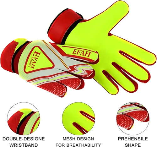 Miniatura 2 de Guantes de portero de fútbol para niños y jóvenes, guantes de portero de fútbol con agarres fuertes Rojo/Amarillo
