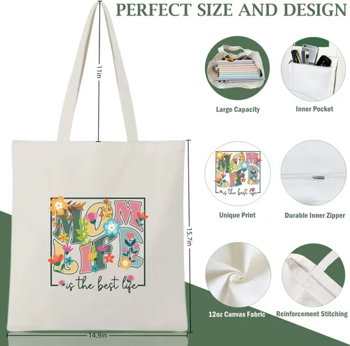 Miniatura 7 de Andeiltech Bolsa de lona para mujer, bolsa de viaje estética, bolsa de hombro reutilizable, regalo de cumpleaños para mamá Flor Mamá