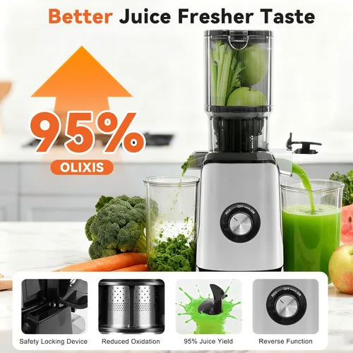 Miniatura 7 de NEWBULIG Exprimidor de prensa en frío, exprimidor de masticación con alto rendimiento de jugo, función inversa, detiene la oxidación y es fácil