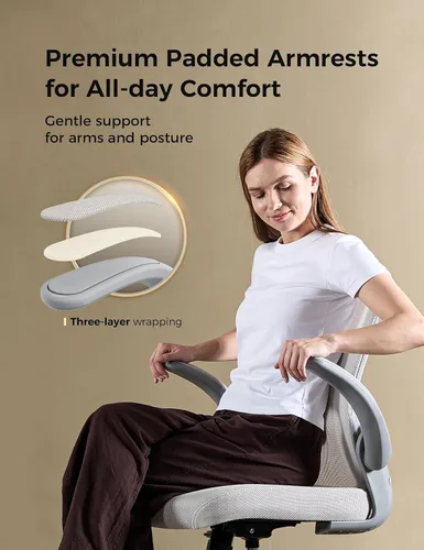 Miniatura 5 de Silla de oficina, sillas de escritorio ergonómicas de malla, cómoda silla de juegos para computadora con altura ajustable y reposabrazos abatibles