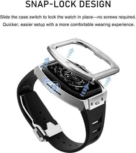 Miniatura 4 de Funda de metal de lujo con correa para Apple Watch Series 10 de 1.812 pulgadas, funda protectora militar resistente contra golpes, diseño táctico