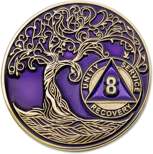 Miniatura 229 de 20 Year Sobriety Mint Twisted Tree of Life - Medallón de recuperación AA chapado en oro, fichas y fichas, color negro
