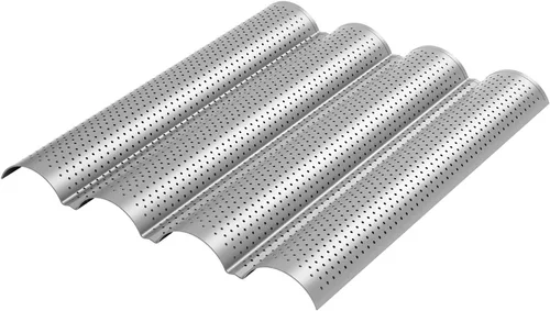 Miniatura 4 de Tiawudi Paquete de 2 Moldes Perforados Antiadherentes para Baguette de 15" x 13" para Hornear Pan Francés 4 Panes Ondulados Molde para Hornear Pan