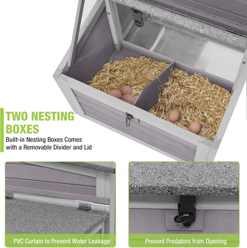 Miniatura 3 de GUTINNEEN Gallinero de madera para gallinero al aire libre con caja nido grande, patio trasero y granja