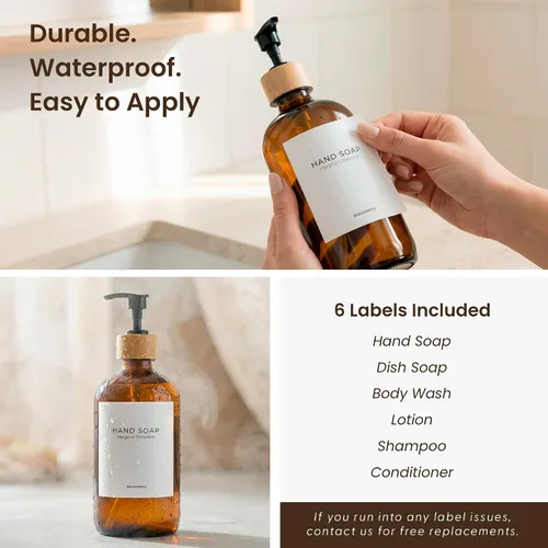 Miniatura 8 de MaisoNovo Dispensador de jabón de manos de vidrio Dispensador de jabón para platos para cocina Botellas ámbar de 16.9 onzas con bomba de bambú